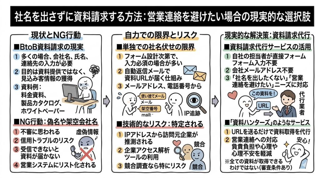 Q.社名を出さずに資料請求する方法はある？営業連絡を避けたい場合は？