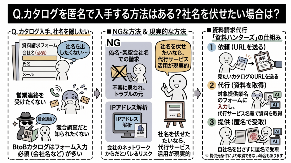 Q.カタログを匿名で入手する方法はある?社名を伏せたい場合は?