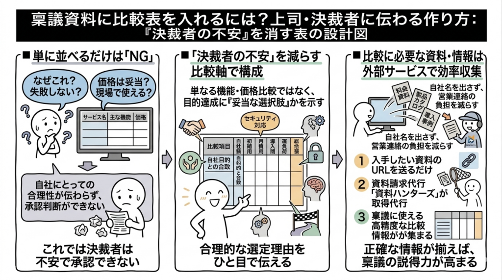 Q.稟議資料に比較表を入れるには？上司・決裁者に伝わる作り方は？